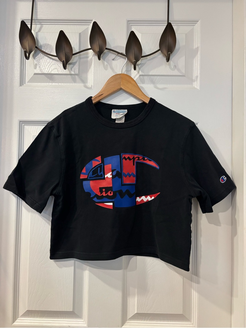 Champion Black Embroidered Graphic T-Shirt cropped